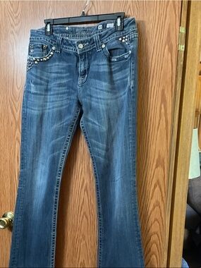 Miss Me Dark Blue Flare Jeans with Stud Accents